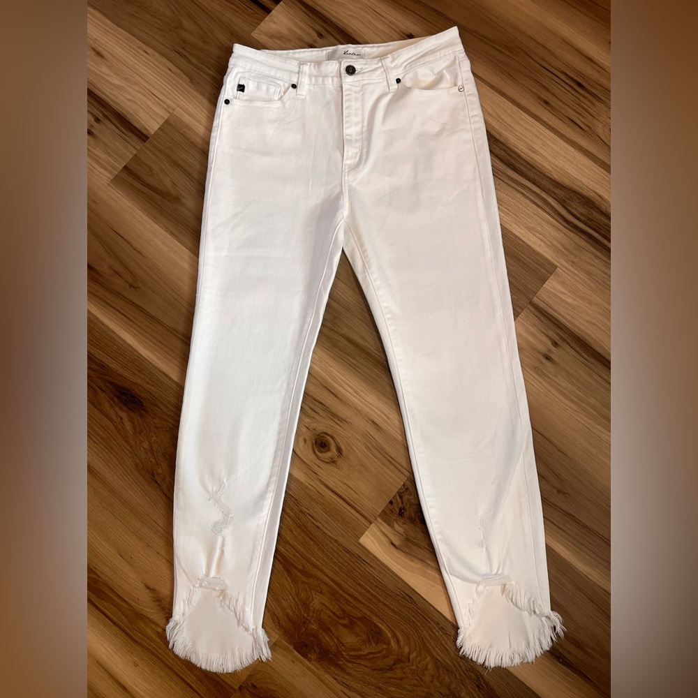 KanCan High-Rise Ankle Skinny White Raw Hem Stretch Denim Jeans Womens 11/29 - Picture 1 of 9